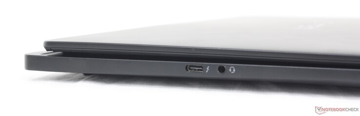 Vänster: USB-C (40 Gbps) med Thunderbolt 4 + Power Delivery + DisplayPort 1.4, 3,5 mm headset