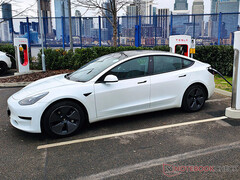 Tesla Model 3 vid en Supercharger-station. (Bildkälla: Notebookcheck)