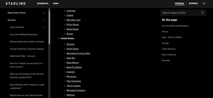 Amazon listad som en Starlink-auktoriserad återförsäljare (Bildkälla: Starlink)