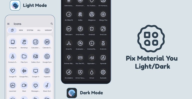 Pix Material You har tematiska ikoner som stöder dynamiska färger, med ikoner för även de mest obskyra apparna (Bildkälla: PashPuma Design)