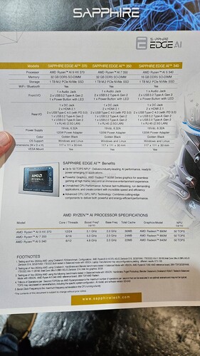 Sapphire Edge AI-specifikationer (bildkälla: Computerbase)