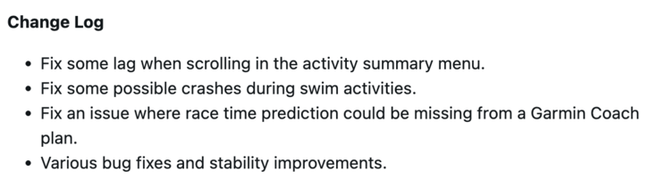Garmin Forerunner 255 Programvara Version 27.09 changelog. (Bildkälla: Garmin)