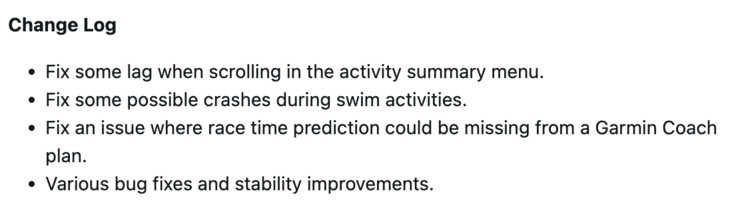 Garmin Forerunner 255 Programvara Version 27.09 changelog. (Bildkälla: Garmin)