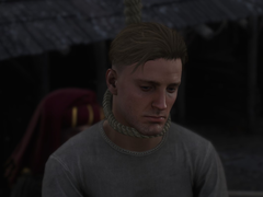En skärmdump som visar hur Sir Hans Capon hängs i Kingdom Come Deliverance 2