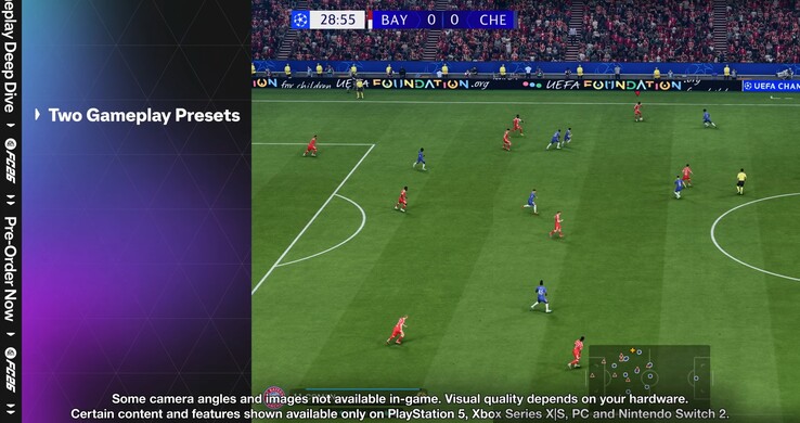 EA Sports FC 26 gameplay trailer gruppering Switch 2 med andra nuvarande generationens konsoler (Bildkälla: skärmdump, EA Sports FC YouTube)