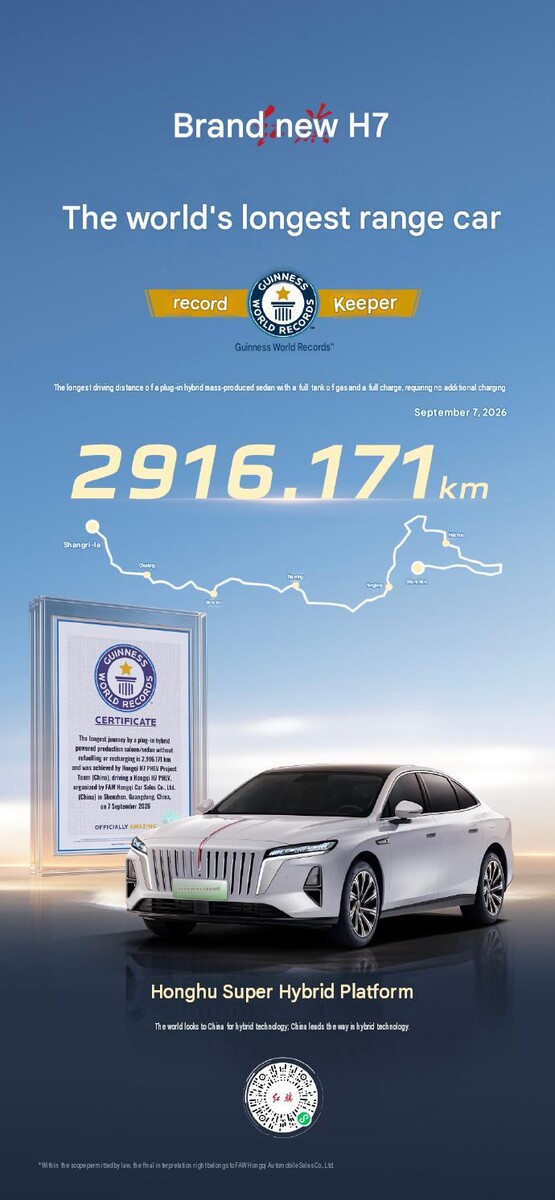 Guinness-certifikatet för Hongqi H7-seriens rekord