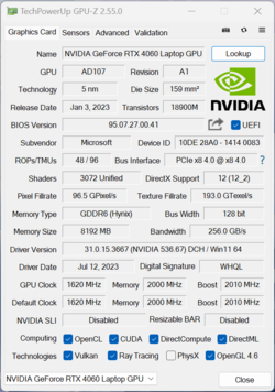 GPU-Z GeForce RTX 4060 Bärbar dator