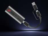 ROG USB-C10G är en USB-C-till-10GbE-adapter. Bild: en reklambild av tillbehöret med den medföljande kabeln.