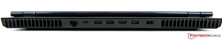 Bakåt: Nätverk/LAN (RJ-45), USB-C 3.2 Gen 2 (DisplayPort 1.4 och strömförsörjning), 2 x USB-A 3.2 Gen 1, HDMI 2.1, USB-A 3.2 Gen 1, strömanslutning