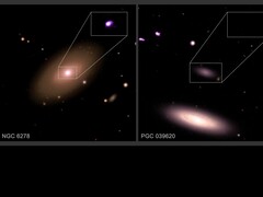 Sida-vid-sida-bilder av två små galaxer: NGC 6278 och PGC 039620 (Bildkälla: flera; se källor)