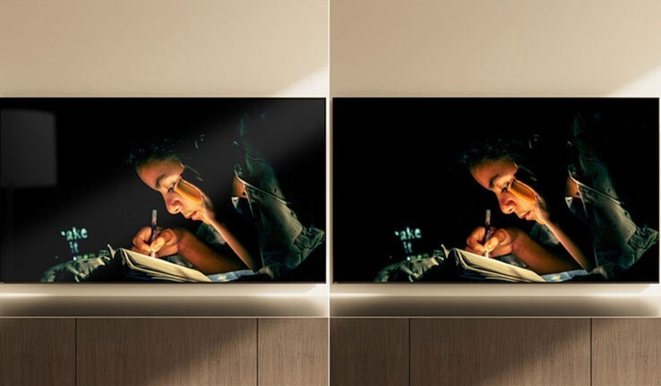 Illustrativt exempel på Immersive Black Screen Pro antireflex- och antireflexfilm (R) som används på Bravia 9 II HDTV-apparater.