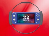 Mockup av Switch 2 Lite omgiven av Ring Fit-kontroller