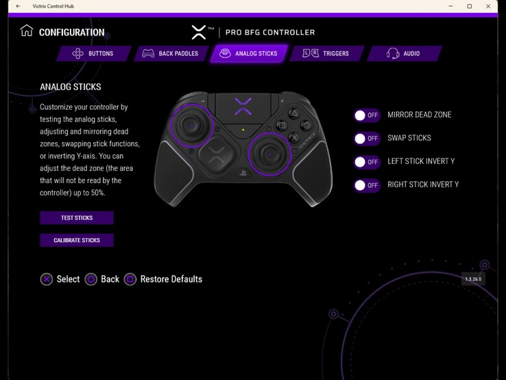 Victrix Control Hub justering av dödzon