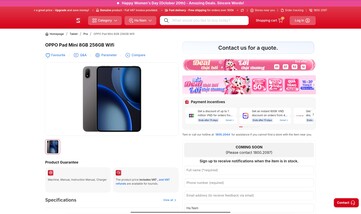CellphoneS produktlista för Oppo Pad Mini visar endast en konfiguration: 8GB RAM och 256GB lagringsutrymme