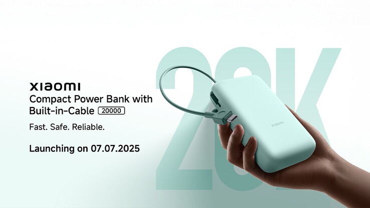 En marknadsföringsaffisch för Compact Power Bank med inbyggd kabel 20000 i Indien. (Bildkälla: Xiaomi)