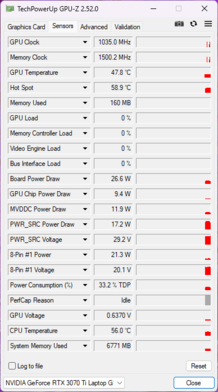 GPU-Z - Nvidia GeForce RTX 3070 Ti GPU för bärbar dator