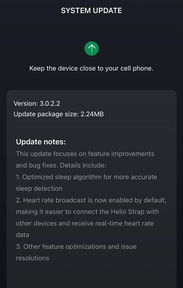 Releaseanteckningarna för programvaruversion 3.0.2.2 för Amazfit Helio Strap. (Bildkälla: u/Secure-Carrot9971 via Reddit)