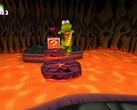 Croc Legend of the Gobbos skärmdump som visar Croc som hoppar över lava