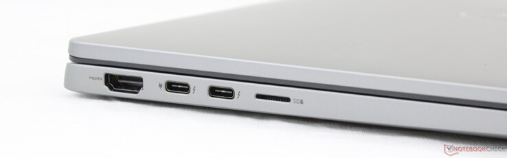 Vänster: HDMI 2.0, 2x USB Typ-C med Thunderbolt 3, MicroSD-kortläsare
