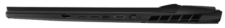 Till höger: USB 3.2 Gen 2 (USB-A), 2x Thunderbolt 4 (USB-C; DisplayPort), Mini DisplayPort, HDMI, Gigabit Ethernet