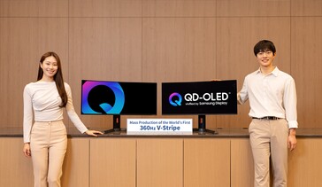 Samsungs skarpa V-Stripe QD-OLED-panel med 360 Hz uppdateringshastighet. (Bildkälla: Samsung Display)