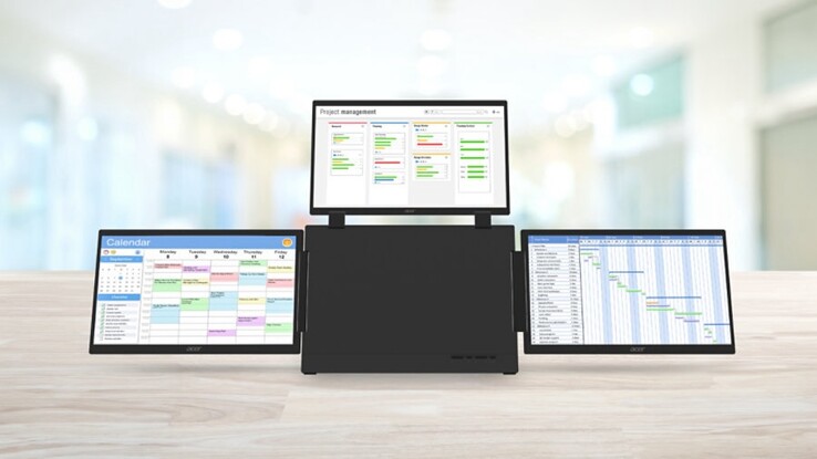Den bärbara trippelskärmsmonitorn Acer PD163Q-P3 kan även monteras med VESA-fäste.