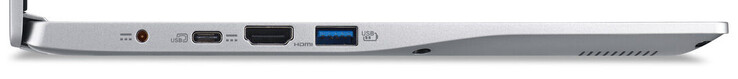 Vänster: Ström, USB 3.2 Gen 2 (Typ C, DisplayPort, Power Delivery), HDMI, USB 3.2 Gen 1 (Typ A)