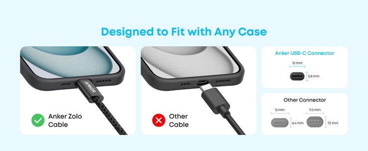 Anker Zolo USB-A till USB-C-kabel (1 m/1,8 m, flätad) har en 