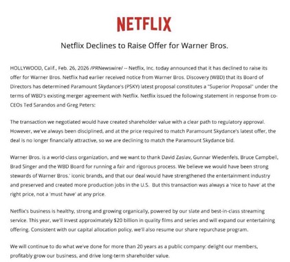 Netflix officiella uttalande
