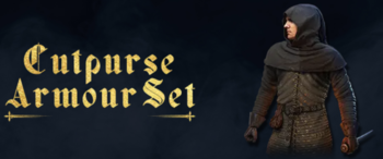 Cutpurse Armour Set innehåller ärmar, Gambeson, handskar, huva, slang och skor. Bildkälla : Warhorse Studios)