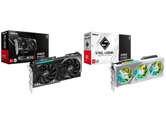 ASRock Radeon RX 9060 XT Challenger (vänster) och Steel Legend (höger) GPU:er. (Bildkälla: ASRock)