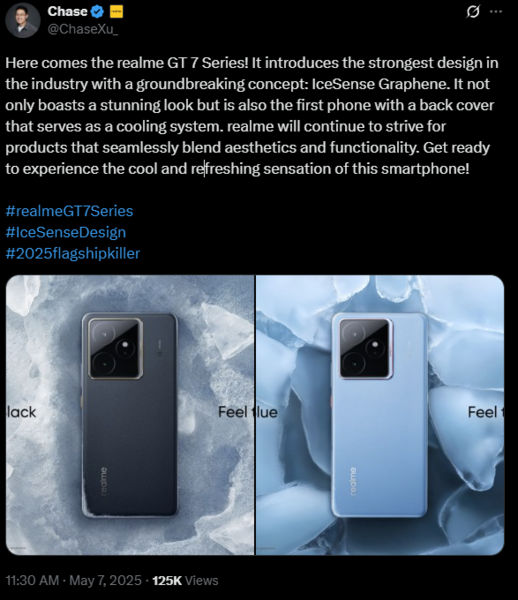 Realme GT 7 kommer att ha IceSense Graphene-kylsystem. (Bildkälla: X)