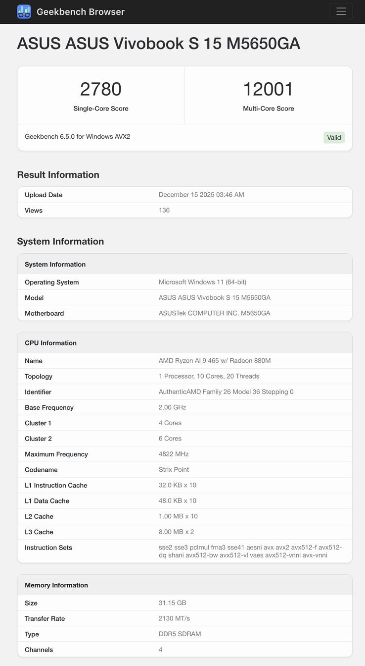 (Bildkälla: Geekbench)