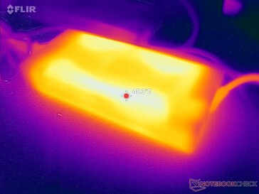 AC-adaptern når över 48 C vid krävande belastningar