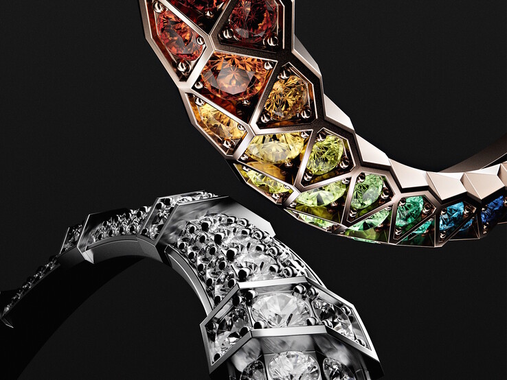 Ädelstenarna och diamanterna i hörlurarna Loewe Ice Diamond och Noir Rainbow är handinfattade i guldringarna som pryder varje öronkåpa. (Bildkälla: Loewe)