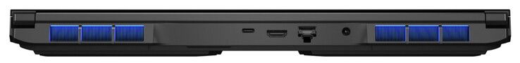 Bakåt: Thunderbolt 4 (USB-C; DisplayPort), HDMI, Gigabit Ethernet (2,5 GBit/s), strömkontakt