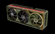 ROG Astral GeForce RTX 5080 Doom Edition har fyra kylfläktar. (Bildkälla: Asus/Bethesda)