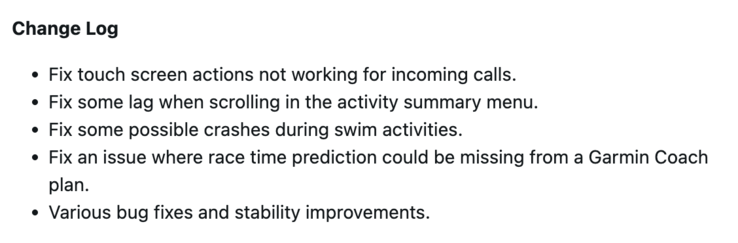 Programversion 27.09 changelog för andra Garmin Forerunner smartklockor. (Bildkälla: Garmin)