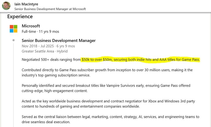 Xbox Game Pass-spel från tredje part kostar mycket att lägga på tjänsten. (Bildkälla: LinkedIn)