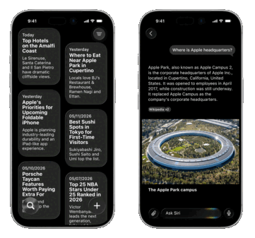 Tydligen planerar Apple att lansera en helt ny Siri-app som innehåller en lista över konversationer (till vänster) och en ChatGPT-liknande chatbot.