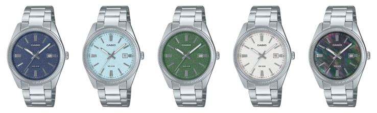 Från vänster till höger: klockorna Casio MTP-1302DA-2A1V, MTP-1302DA-2A2V, MTP-1302DA-3AV, MTP-1302DA-7AV och MTP-1302DS-1AV. (Bildkälla: Casio)