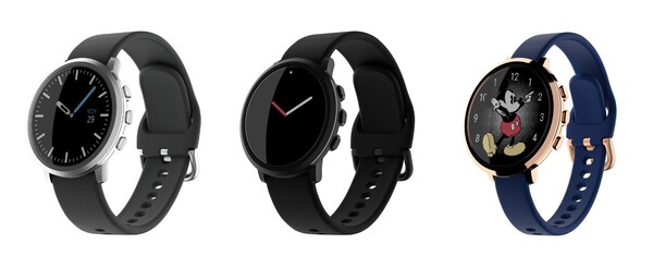 Pebble Round 2 i borstat silver, matt svart och polerad roséguld. (Bildkälla: Repebble)