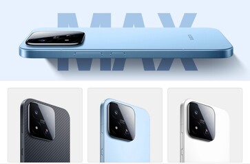 Läckta renderingar visar Xiaomi 17 Max i kolfiber, ljusblå och vit finish.