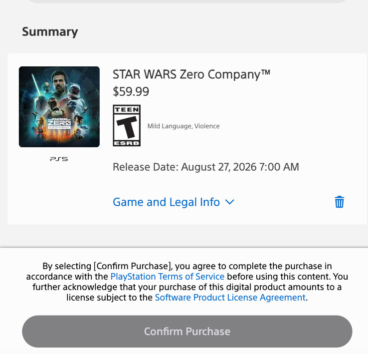 Ansvarsfriskrivning för PlayStation Store före köp.