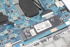 SSD och CPU har begränsad kylning, sannolikt på grund av den mycket låga målvikten för den bärbara datorn Dynabook (Bildkälla: Notebookcheck)