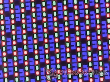 OLED subpixel-array. OLED-skärmen är något kornigare än förväntat, vilket kan bero på det tjockare glasskiktet