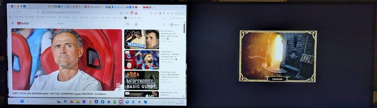 Bild vid bild: YouTube via en minidator till vänster och Diablo 2 via en spelbärbar dator till höger på samma skärm
