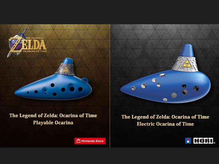 De akustiska (till vänster) och elektroniska okarinorna (till höger) för remaken av The Legend of Zelda: Ocarina of Time.