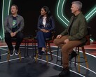 Phil Spencer (vänster), Sarah Bond (mitten) och Matt Booty (höger) i en Xbox-podcast. (Bildkälla: Xbox på YouTube)