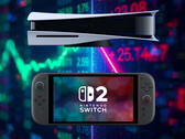 PS5 och Switch 2 framför Sony och Nintendos aktietickers (Bildkälla: Sony PlayStation, Nintendo of America med redigeringar)